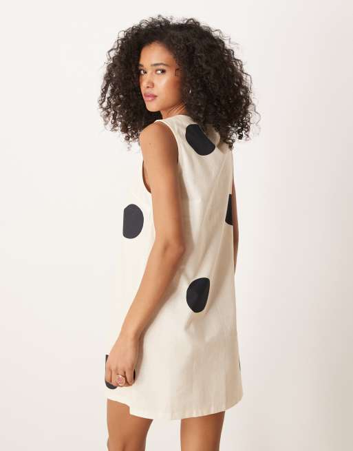 ASOS DESIGN linen blend tie front mini dress in polka dot
