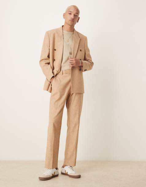 ASOS DESIGN – Gerade geschnittene Anzughose aus Leinenmix in Camel - view 1