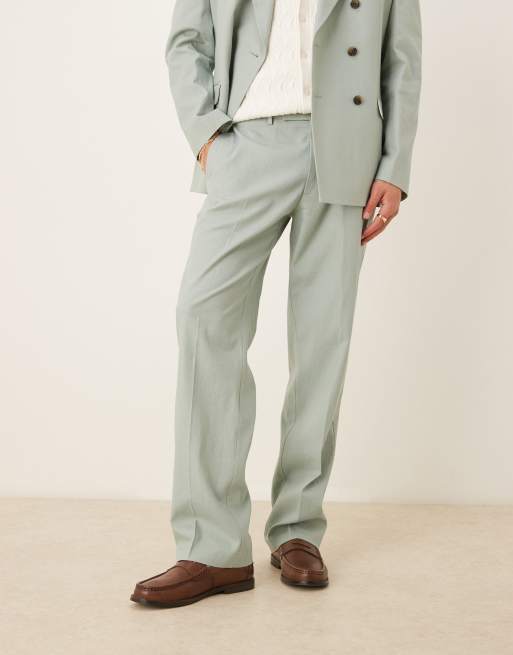 ASOS DESIGN – Gerade geschnittene Anzughose aus Leinenmix in Grün, 2 von 5
