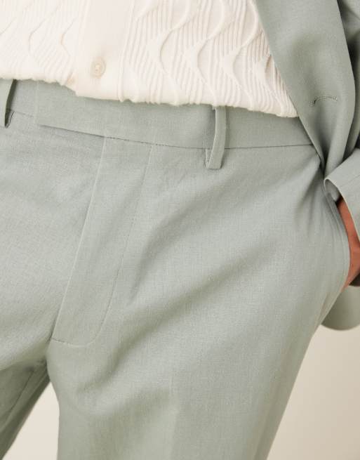 ASOS DESIGN – Gerade geschnittene Anzughose aus Leinenmix in Grün, 3 von 5