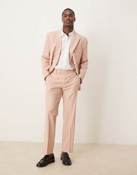 ASOS DESIGN – Gerade geschnittene Anzughose aus Leinenmix in Staubrosa - view 1