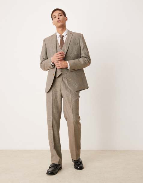 ASOS DESIGN – Gerade geschnittene Anzughose in Braun mit Panamabindung - view 1