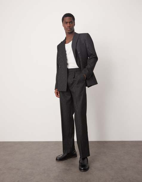ASOS DESIGN – Gerade geschnittene Anzughose in Schwarz mit Metallic-Nadelstreifen - view 1