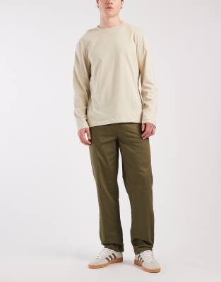 Gerade geschnittene Cargohose aus genopptem Twill in Khaki-Grün Grün 60 Regular