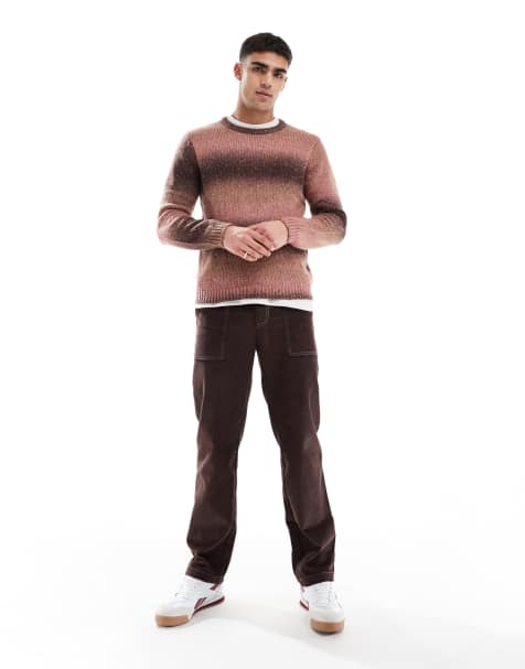 ASOS DESIGN – Gerade geschnittene Cordhose in Braun mit Kontrastnaht - view 1