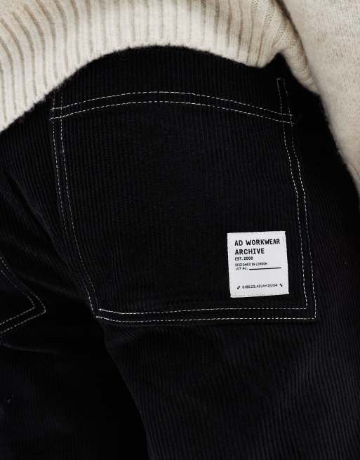 ASOS DESIGN – Gerade geschnittene Cordhose in Schwarz mit Kontrastnaht  , 3 von 5
