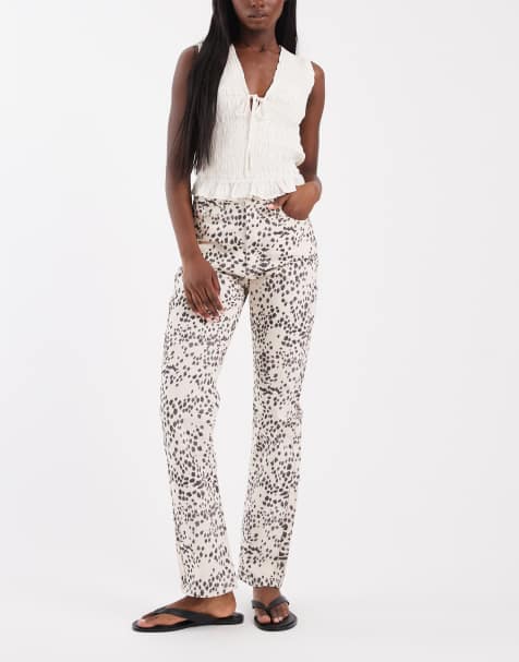 ASOS DESIGN – Gerade geschnittene Cropped-Jeans mit Dalmatinermuster im Stil der 90er - view 1