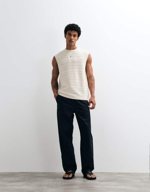 ASOS DESIGN – Gerade geschnittene Hose aus Leinenmix in Schwarz, 3 von 9