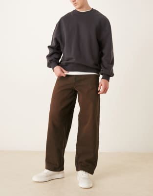 Gerade geschnittene Jeans in verwaschenem Braun mit lockerem Schnitt-Brown Brown 50 Short