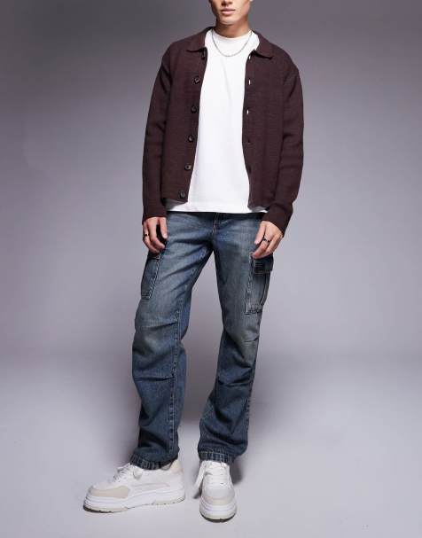 ASOS DESIGN – Gerade geschnittene Jeans in verwaschenem Mittelblau mit Cargodetail - view 1
