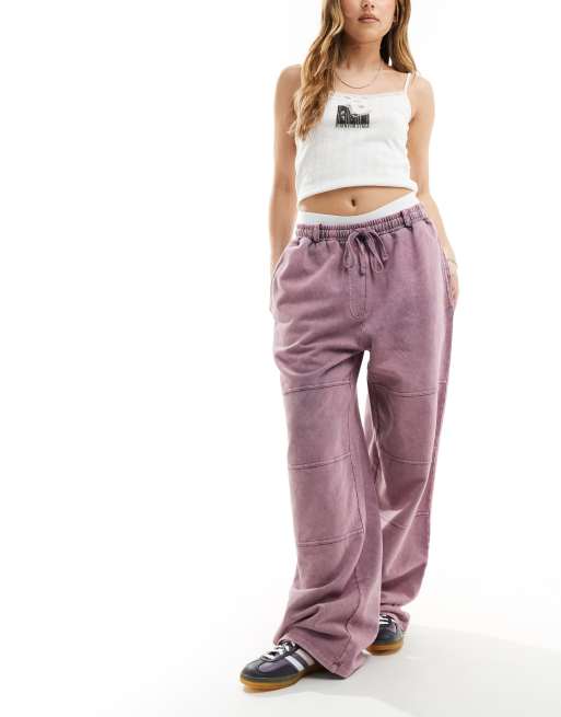 ASOS DESIGN – Gerade geschnittene Jogginghose in rosa Acid-Waschung mit Ziernähten