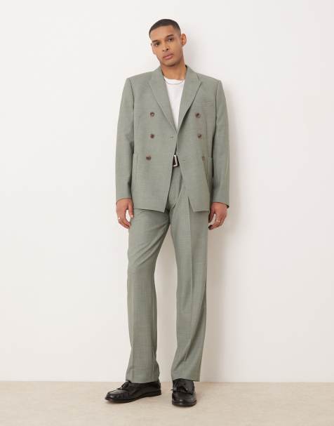 ASOS DESIGN – Gerade geschnittene texturierte Anzughose in Salbeigrün - view 1