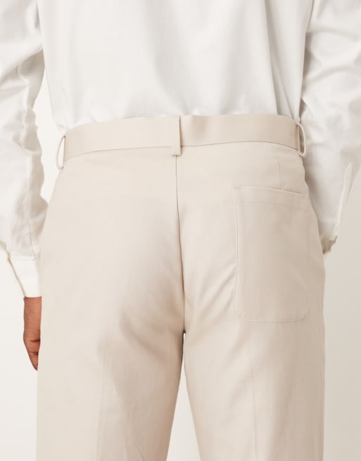 ASOS DESIGN – Gerade geschnittene Twill-Anzughose aus Baumwoll-Leinenmix in Steinbeige, 4 von 5