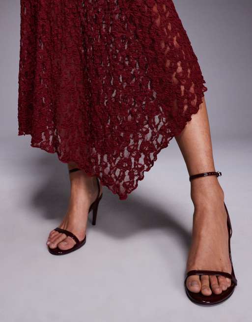 ASOS DESIGN – Gerade geschnittenes, ärmelloses Midikleid aus Spitze in Burgunderrot, 3 von 4