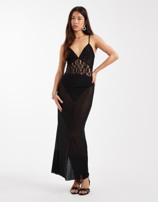 ASOS DESIGN - Gerader Maxirock aus transparentem Netzstoff in Schwarz mit tiefem Saum, Kombiteil