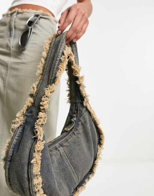 ASOS DESIGN - Gerafelde denim schoudertas in blauw, 2 van 4