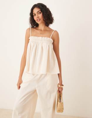 ASOS DESIGN - Gerafftes Camisole-Oberteil in Cremeweiß, Kombiteil