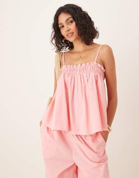 ASOS DESIGN – Gerafftes Camisole-Oberteil in Rosa, Kombiteil - view 1