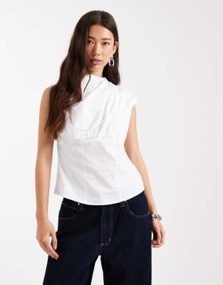 ASOS DESIGN - Gerafftes Korsettoberteil in Weiß