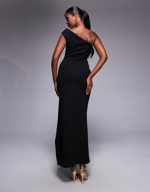 ASOS DESIGN – Gerafftes Midikleid aus neoprenartigem Kreppstoff mit One-Shoulder-Design und Schlitz, 2 von 4