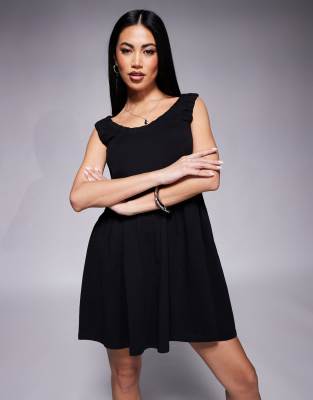 ASOS DESIGN - Gerafftes Mini-Hängerkleid in Schwarz mit U-Ausschnitt