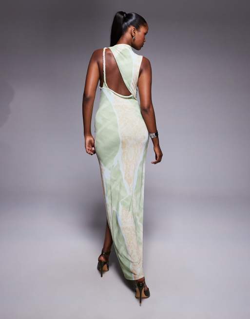 ASOS DESIGN – Gerafftes Netzstoff-Midikleid mit Ziernaht und Schulterpolster, 2 von 4