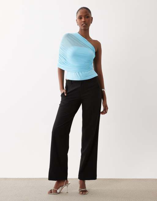 ASOS DESIGN – Gerafftes Oberteil aus Netzstoff in Blau mit One-Shoulder-Träger, 2 von 4