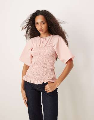 ASOS DESIGN - Gerafftes Oberteil in Pfirsichrosa