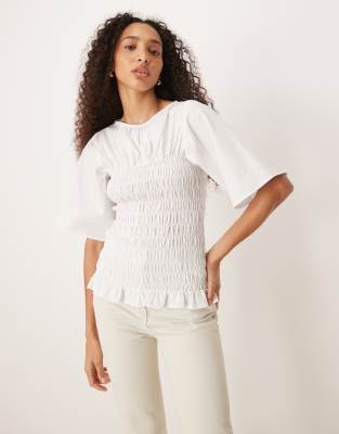 ASOS DESIGN - Gerafftes Oberteil in Weiß