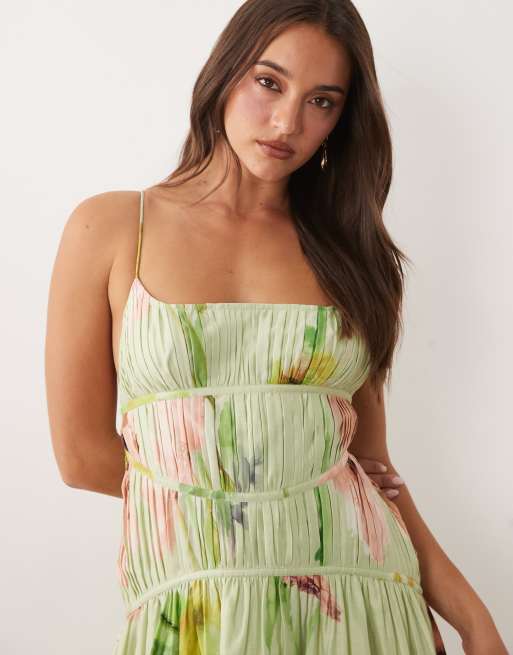 ASOS DESIGN – Gerafftes, rückenfreies Maxi-Trägerkleid mit abstraktem Muster, 2 von 4