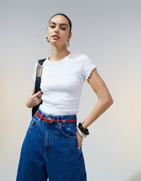 ASOS DESIGN – Gerafftes T-Shirt in Weiß - view 1