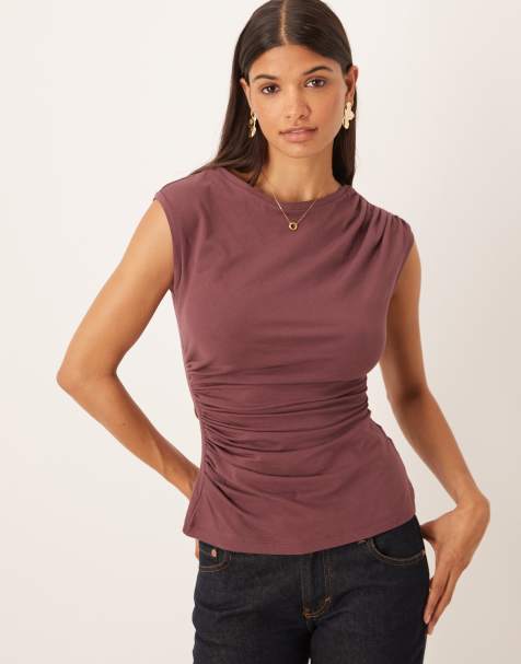 ASOS DESIGN – Gerafftes Tanktop aus Baumwolle in Burgunderrot - view 1