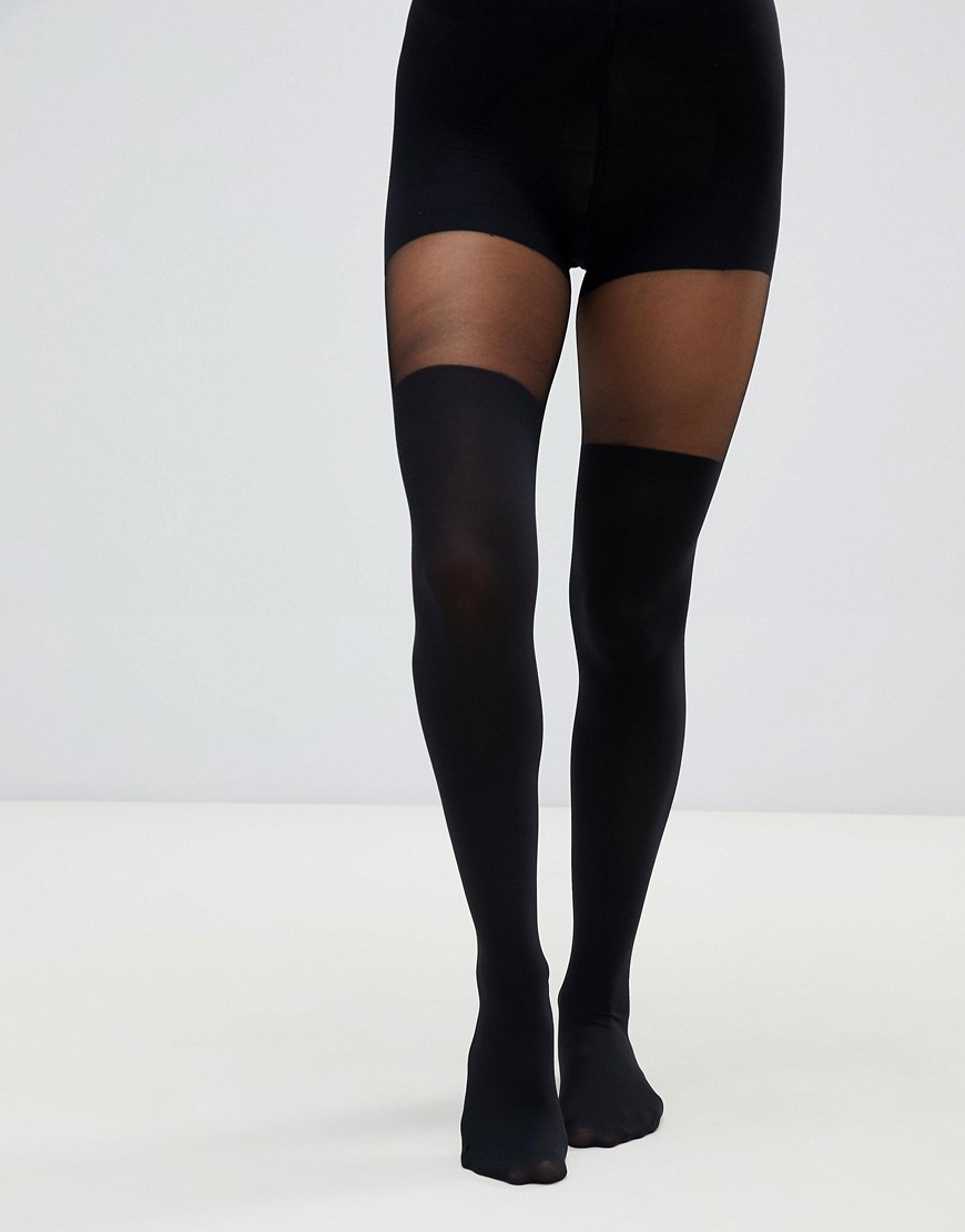 ASOS DESIGN - Gerecyclede zwarte panty met over-de-knie-look en ondersteuning bij buik en billen