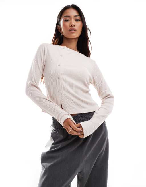 ASOS DESIGN - Geribbeld asymmetrisch vest in roze