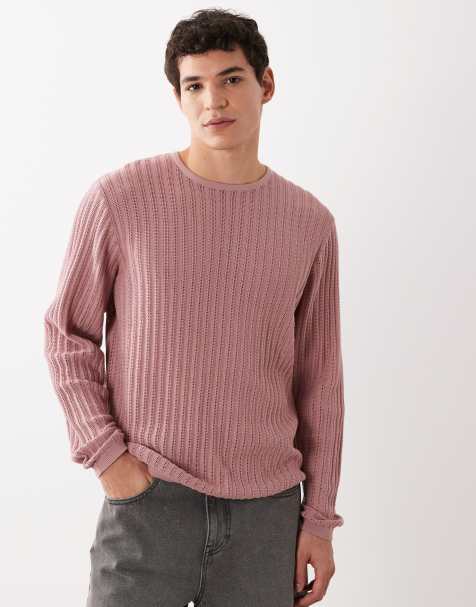 ASOS DESIGN - Geribbeld gebreid T-shirt met lange mouwen en ronde hals in roze - view 1