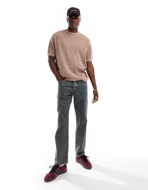 ASOS DESIGN - Geribbeld gebreid T-shirt met ronde hals in gemêleerd bruin, 2 van 4