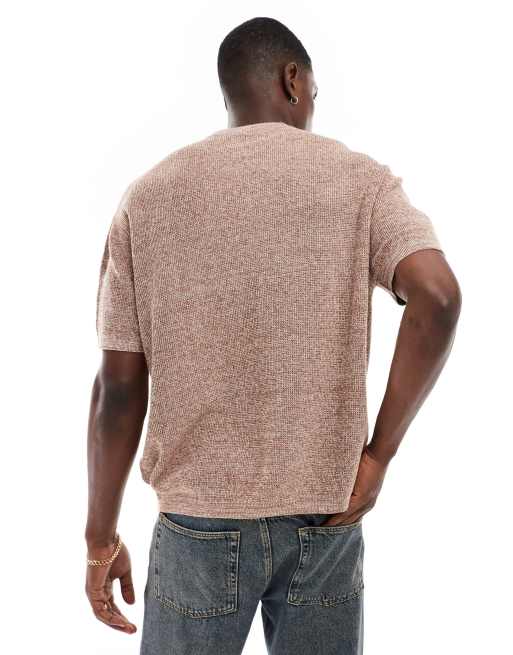 ASOS DESIGN - Geribbeld gebreid T-shirt met ronde hals in gemêleerd bruin, 4 van 4