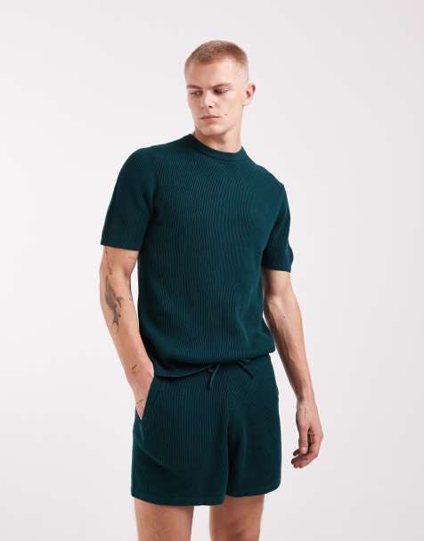 ASOS DESIGN - Geribbeld gebreid T-shirt met ronde hals in groen, deel van co-ord set - view 1