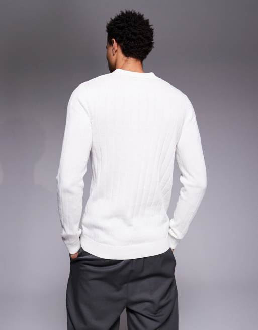 ASOS DESIGN - Geribbeld gebreide muscle fit polo met lange mouwen in wit, 3 van 5