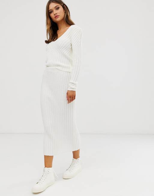 ASOS DESIGN Gebreide trui en rok in cr me combi set ASOS