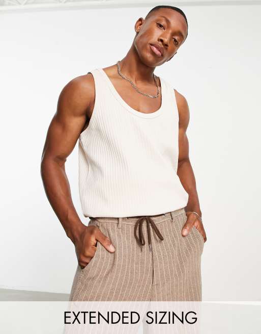 ASOS DESIGN - Geribbeld hemd in beige