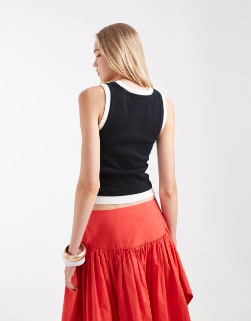 ASOS DESIGN - Geribbeld hemdje met gelaagde look in zwart en wit, 4 van 7