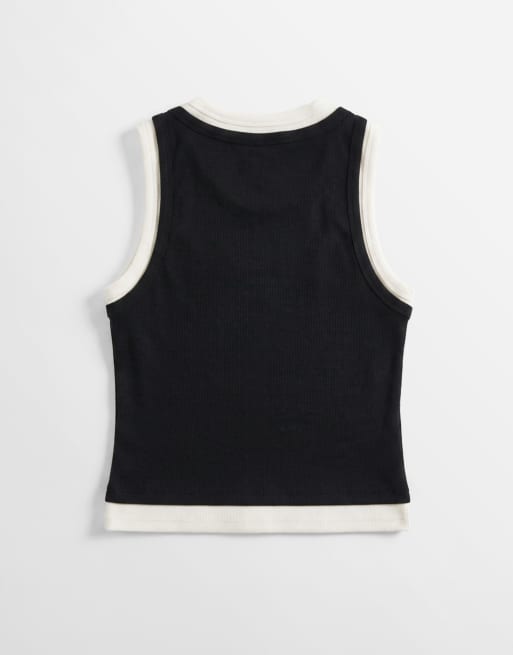 ASOS DESIGN - Geribbeld hemdje met gelaagde look in zwart en wit, 6 van 7