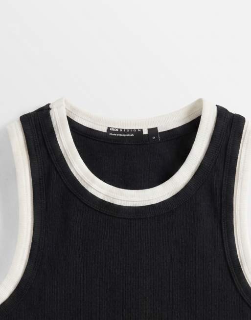 ASOS DESIGN - Geribbeld hemdje met gelaagde look in zwart en wit, 7 van 7
