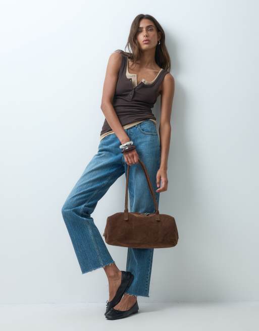 ASOS DESIGN - Geribbeld henley hemdje met lage ronde hals in chocoladebruin, 2 van 5