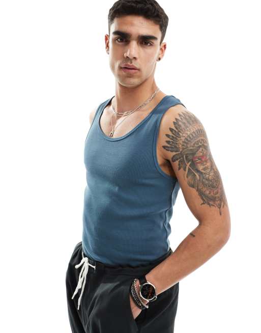ASOS DESIGN - Geribbeld muscle fit hemd in antraciet