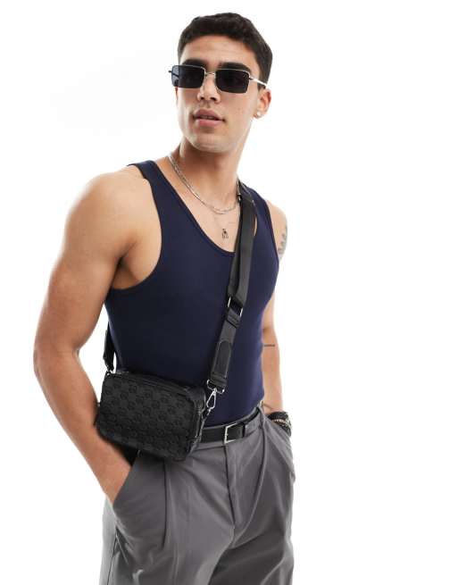 ASOS DESIGN - Geribbeld muscle fit hemd in donkerblauw