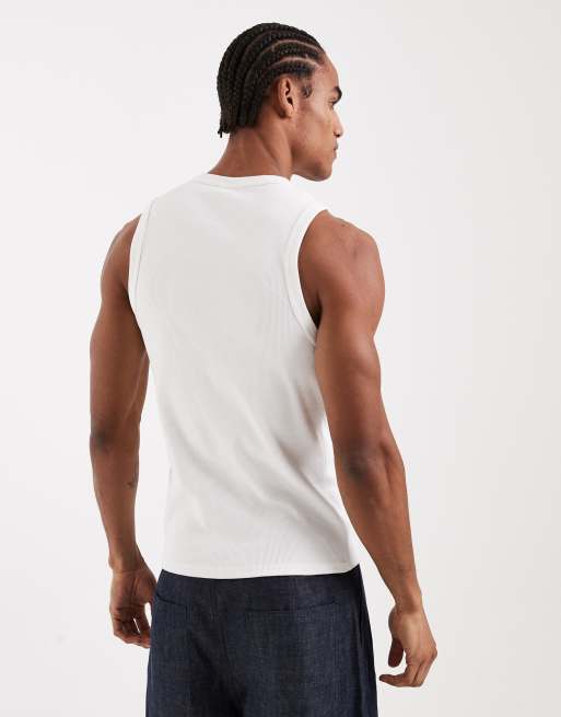 ASOS DESIGN - Geribbeld muscle fit hemd van super zware stof in wit, 3 van 5