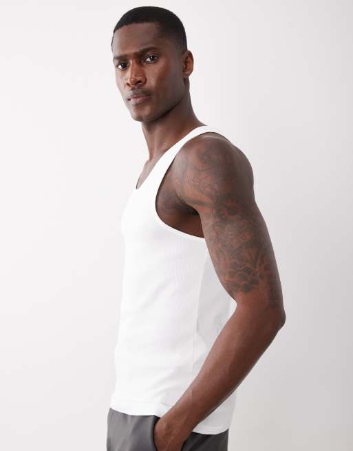 ASOS DESIGN - Geribbeld muscle fit hemdje met halfhoge lage ronde hals in wit, 3 van 5