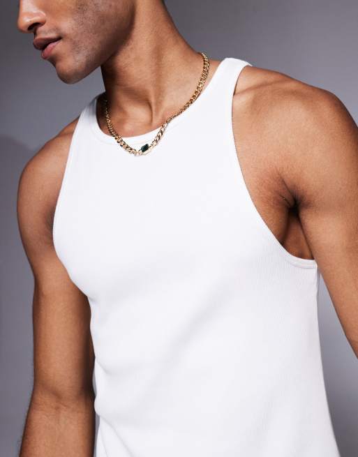 ASOS DESIGN - Geribbeld muscle fit T-shirt van super zware stof in wit  , 3 van 4